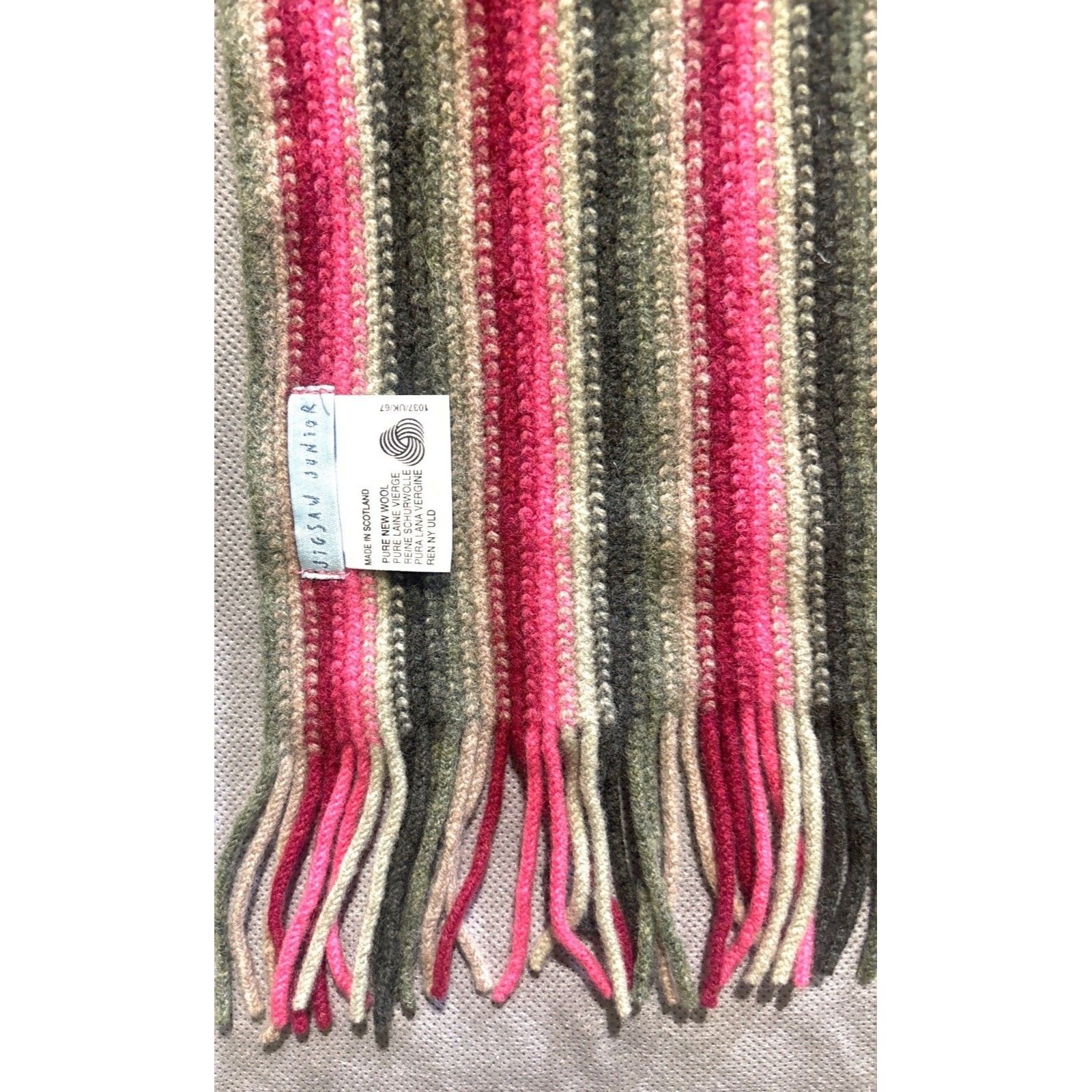 Vntage Jigsaw Junior Pure New Wool Striped Scarf Multicolor Fringe Scotland Made — image 3 of 8